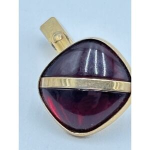 Swank Vintage Cufflinks Gold Tone Burgundy Cabochon Glass Mens Mid Century Retro